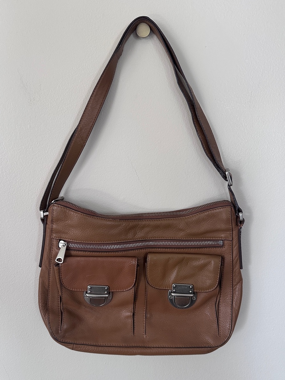 Fossil brown leather satchel crossbody bag purse